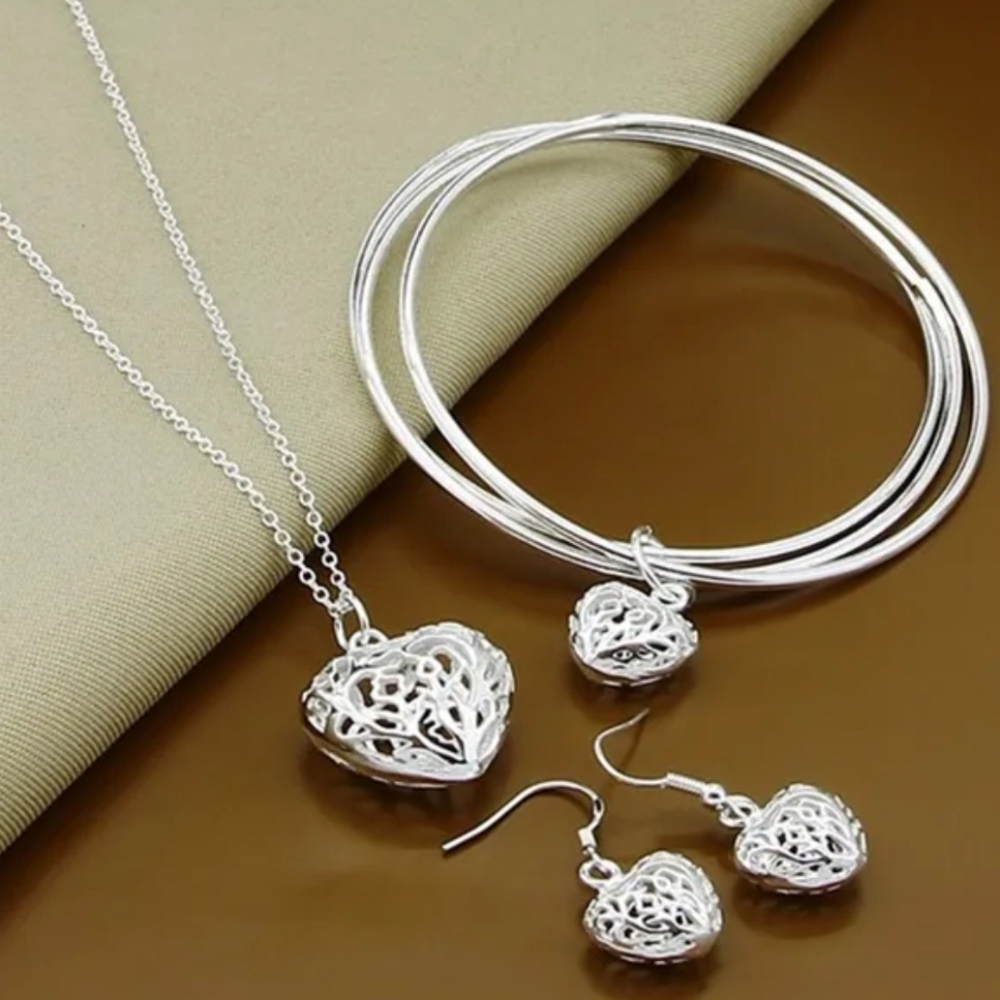 3pcs Filigree Heart Set - Sterling Silver